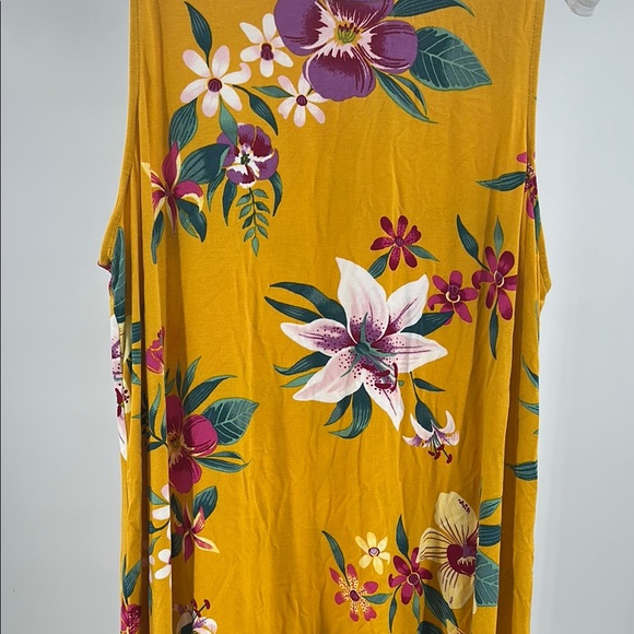 Old Navy Floral Mini swing Dress Yellow Purple L floral viscose tropical summer - Picture 4 of 11